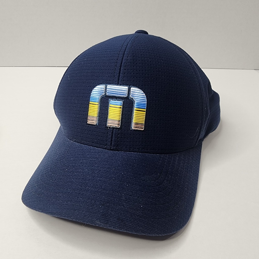 Travis Mathew Navy Blue Logo 110 Flex Fit Golf Hat Snapback Fiesta Under Brim